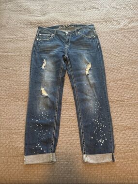 Wallflower Rolled Distressed Paint Splattered Jeans